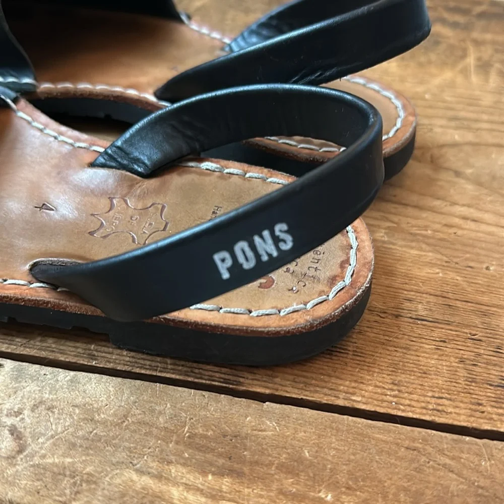 PONS Kids Black Leather Slingback Sandals